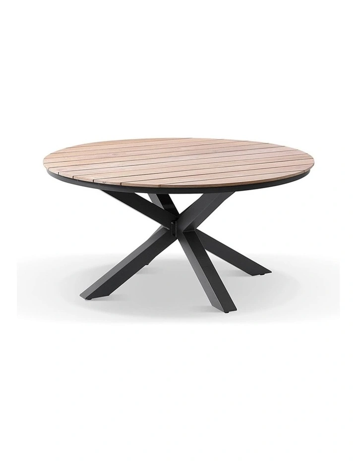 Tuscany Round 1.5m Outdoor and Teak Dining Table Charcoal With 6 Capri Chairs & Denim Grey Cushions image 2