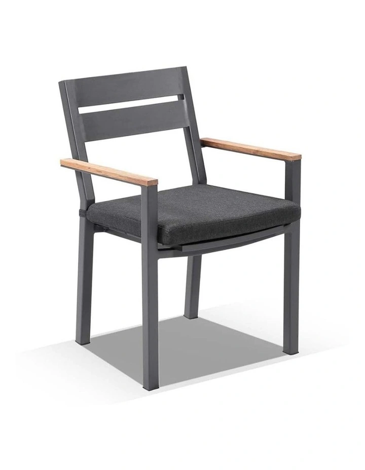 Tuscany Round 1.5m Outdoor and Teak Dining Table Charcoal With 6 Capri Chairs & Denim Grey Cushions image 3