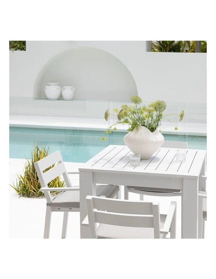 Santorini Outdoor 4 Seater Square Dining Table White With Chairs & Textured Olefin Grey Cushions image 3