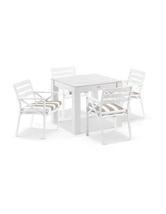 Hugo Outdoor 4 Seater Ceramic & Dining Table White With Kansas Chairs Sunbrella Beige Cushions