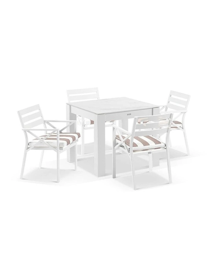 Hugo Outdoor 4 Seater Ceramic & Dining Table White With Kansas Chairs Sunbrella Beige Cushions image 1