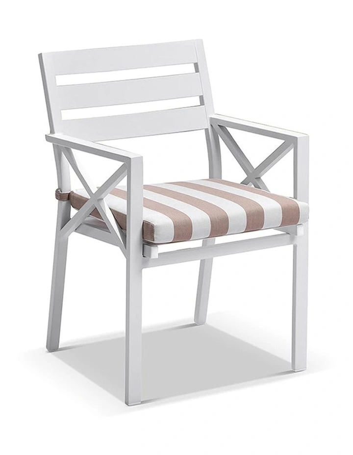 Hugo Outdoor 4 Seater Ceramic & Dining Table White With Kansas Chairs Sunbrella Beige Cushions image 2