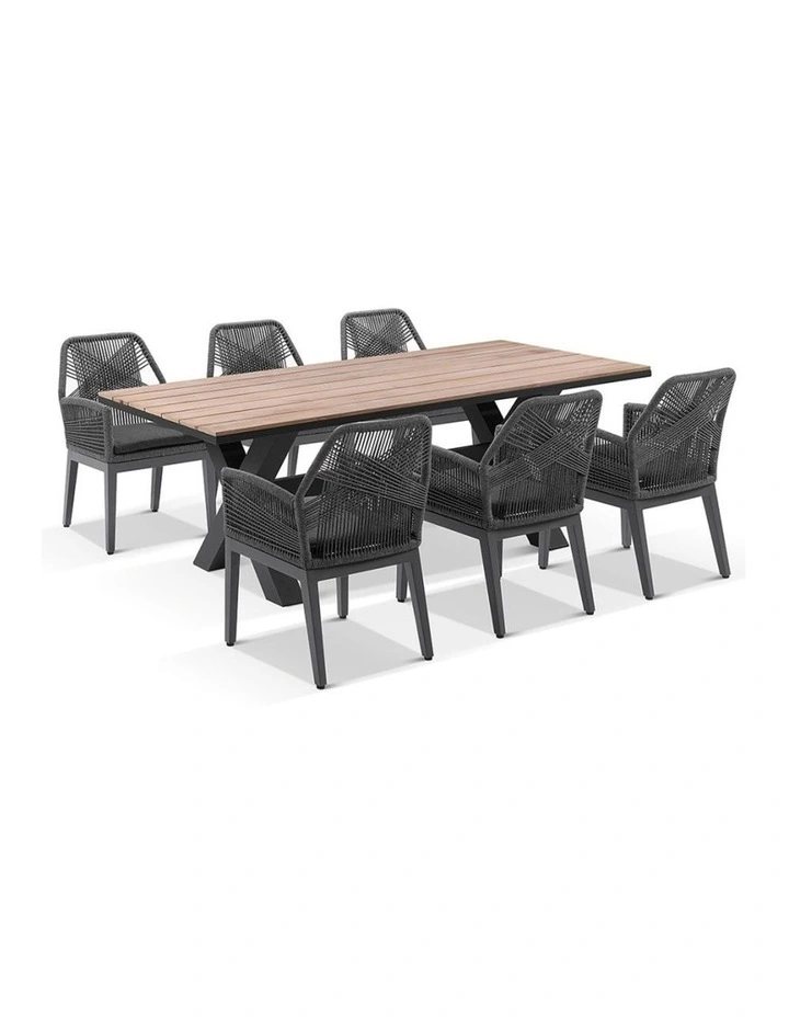 Kansas 2m Outdoor Teak/ Dining Table Charcoal With 8 Hugo Chairs & Carbon Grey/Denim Grey Cushions image 2