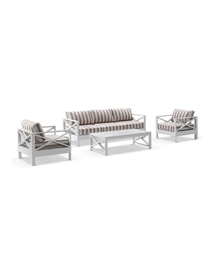 Kansas 3 1 1 seater Lounge Set with Coffee Table in Sunbrella & Maxim Heather Beige Cushions image 1