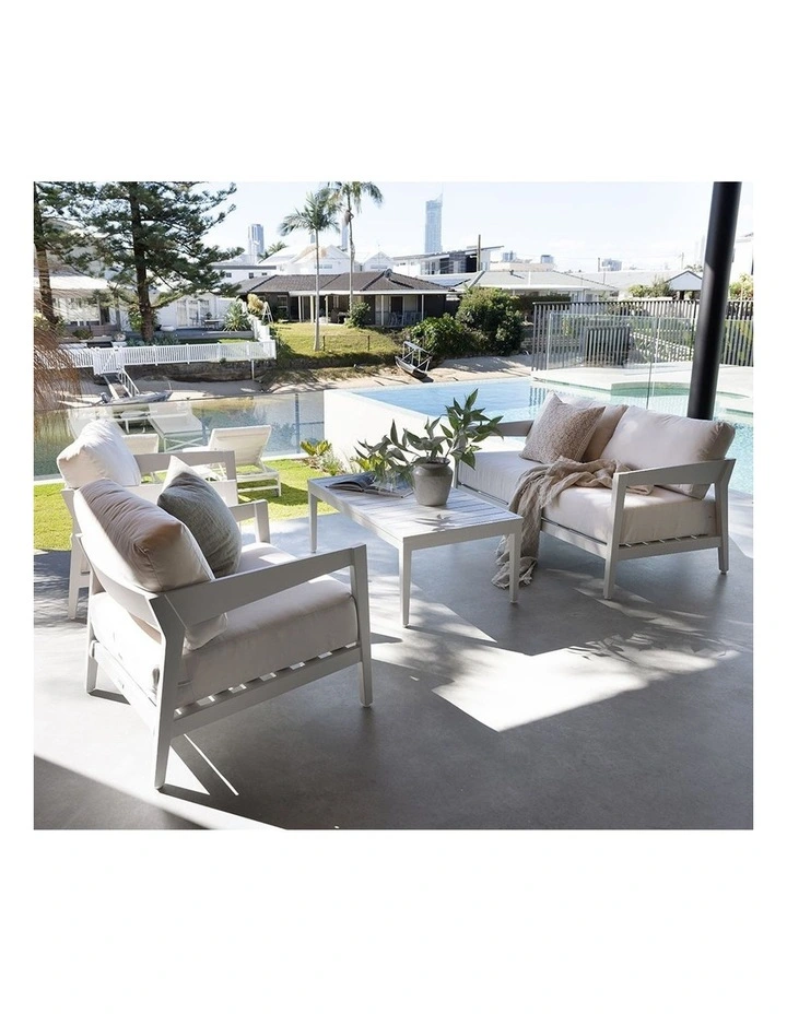 Bronte 2 1 1 Outdoor Lounge Setting Teak Look With Coffee Table & Sunbrella Canvas Cushions image 6