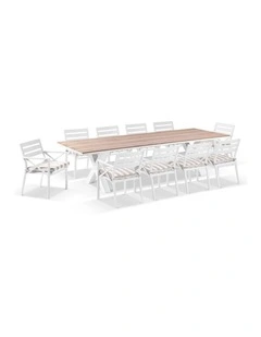 Kansas 3m Outdoor Teak/ Dining White With 10 Chairs & Sunbrella Maxim Heather Beige Cushions