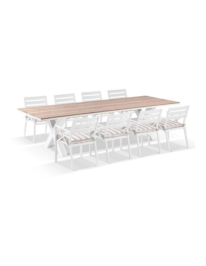 Kansas 3m Outdoor Teak/ Dining White With 10 Chairs & Sunbrella Maxim Heather Beige Cushions image 2