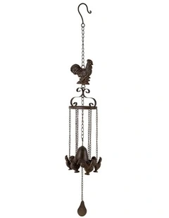 Willow & Silk Cast-Iron Bell with Hanging Chooks Rustic Wind Chime 13x11x83cm