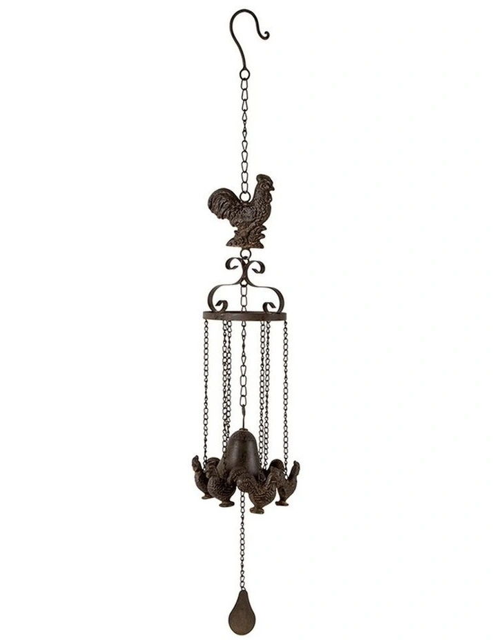 Willow & Silk Cast-Iron Bell with Hanging Chooks Rustic Wind Chime 13x11x83cm image 1