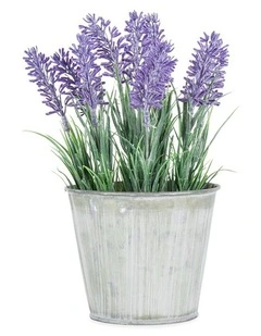 Willow & Silk Artificial Lavender in Distressed Tin Pot NEW Plants & Pots