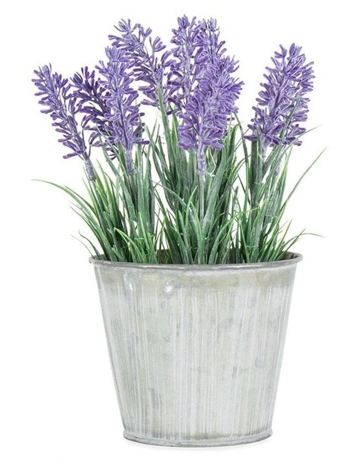 Willow & Silk Artificial Lavender in Distressed Tin Pot NEW Plants & Pots image 1