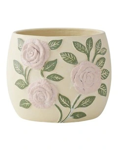 Willow & Silk Embossed Rose Planter w/Hole & Plug 20.5*16cm