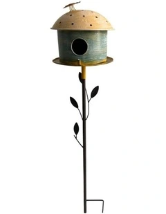 Willow & Silk Birdhouse w/Leaf on Leafy Garden Stake 21.5x21.5x109cm