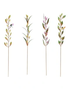 Willow & Silk S/4 ASST LEAF STAKES WITH BUG/BIRD 5x3x39