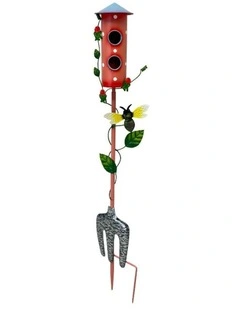 Willow & Silk Colourful Birdhouse Stake w/GardenFork 17x10x91cm