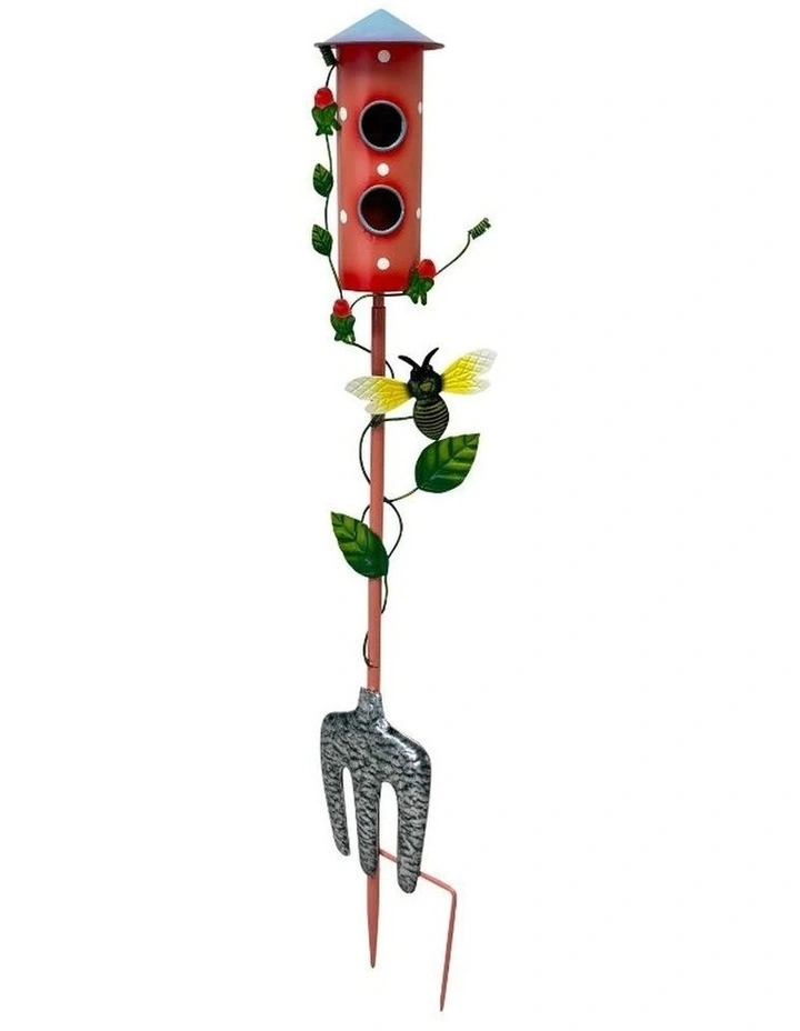 Willow & Silk Colourful Birdhouse Stake w/GardenFork 17x10x91cm image 1