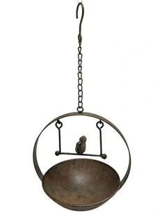 Willow & Silk Hanging Birdfeeder w/Bird On Swing 23x19x48cm