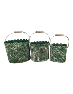 Willow & Silk S/3 Flower Garden Rust Buckets 24x18x36HCM 20.5x14x31.5HCM 16x11x17.5HCM