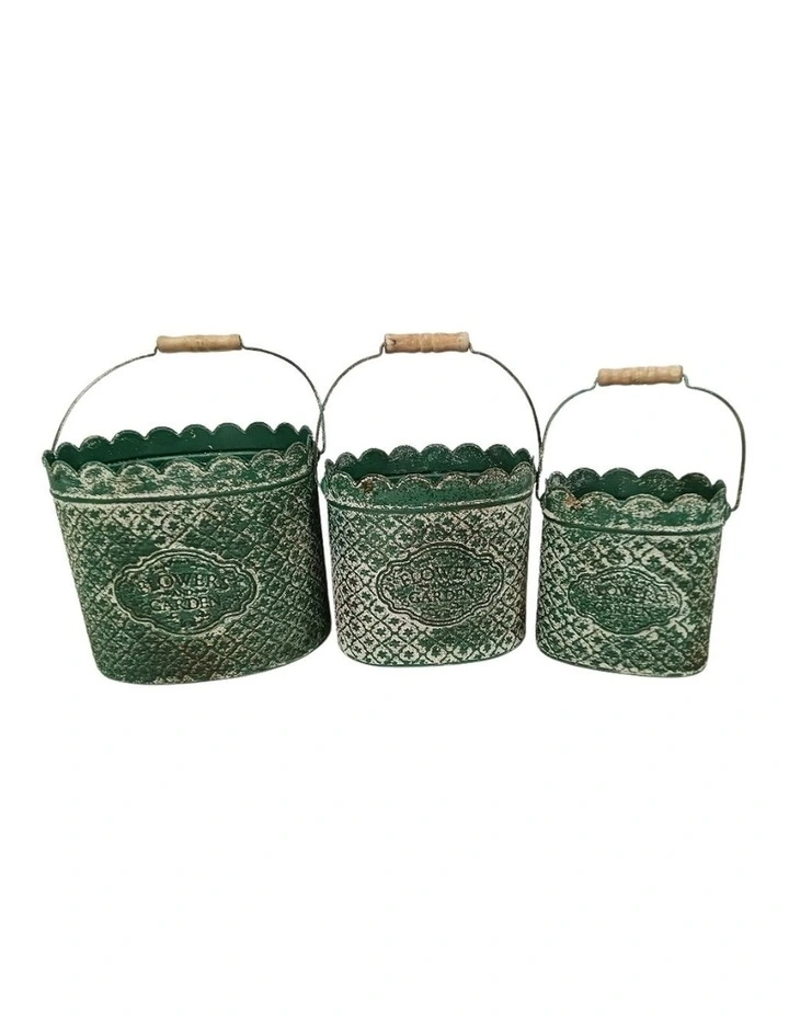 Willow & Silk S/3 Flower Garden Rust Buckets 24x18x36HCM 20.5x14x31.5HCM 16x11x17.5HCM image 1