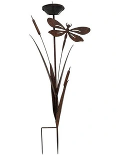 Willow & Silk Bulrush & Dragonfly Garden Stake W/Birdfeeder 43x13x89cm