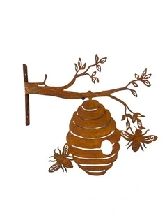 Willow & Silk Screw On Bee Hive On Branch 30x2x29cm
