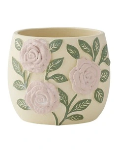 Willow & Silk Embossed Rose Planter w/Hole & Plug 16.5*13cm