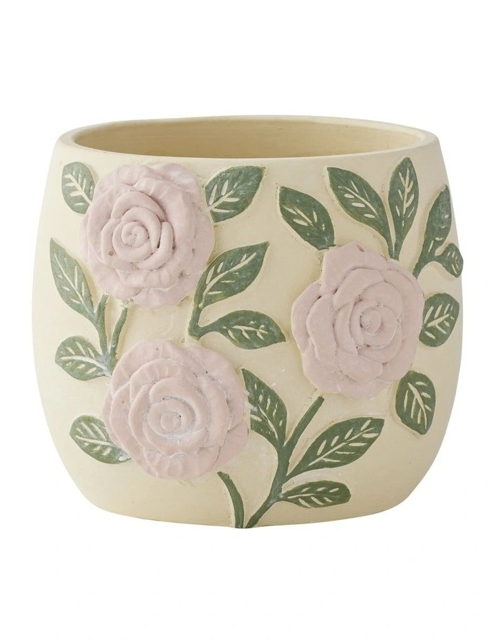 Willow & Silk Embossed Rose Planter w/Hole & Plug 16.5*13cm image 1