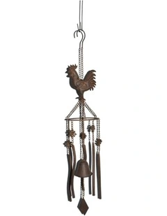 Willow & Silk Hanging Rustic Chicken Windchime and Cast Iron Bell
