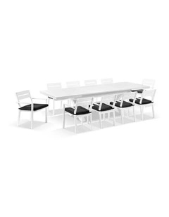Austin Outdoor 2.2m - 3m Extension  Table White With 10 Santorini Chairs & Denim Grey Cushions