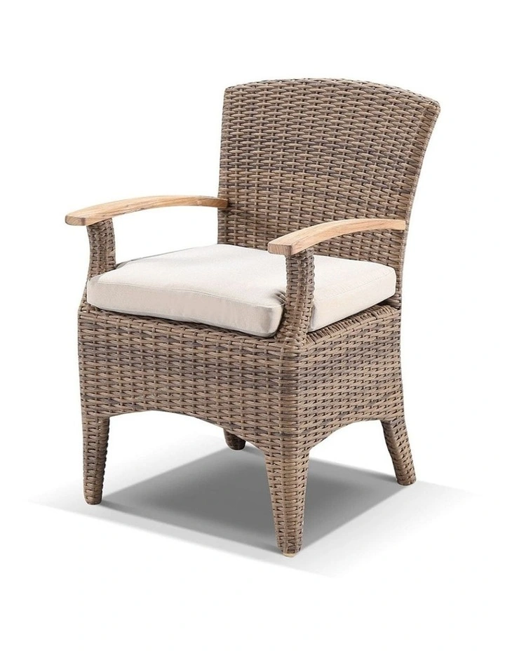 Solomon 1.8m Outdoor Teak Timber Table Brushed Wheat Kai wicker Chairs & Lazy Susan Cream Cushion image 3