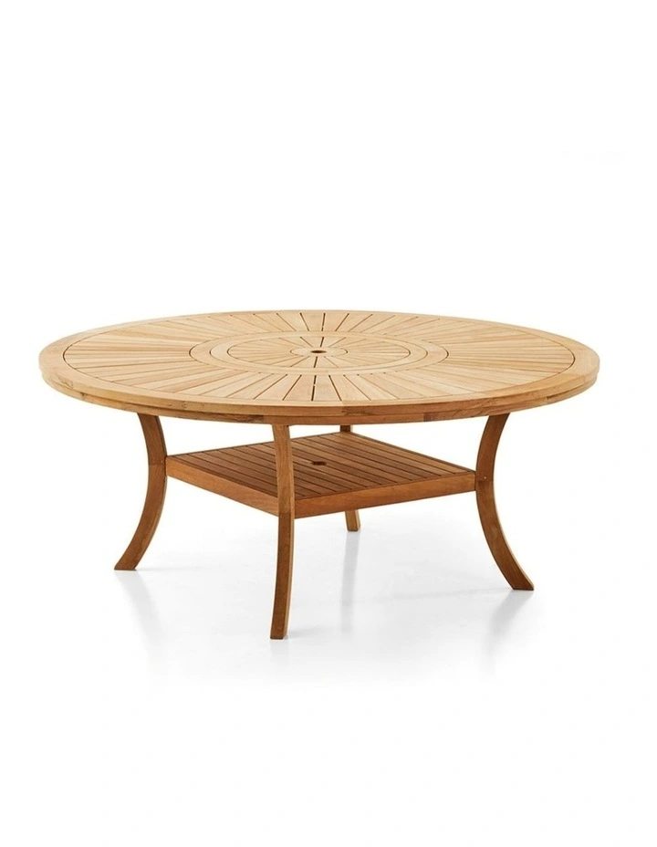 Solomon 1.8m Outdoor Teak Timber Table Brushed Wheat Kai wicker Chairs & Lazy Susan Cream Cushion image 5