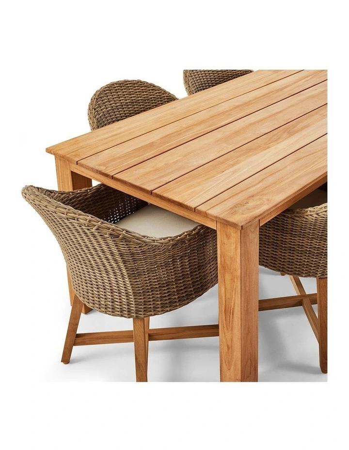 Barbados Outdoor Teak 2.4m Dining Table Brushed Wheat 8 Coastal Wicker Chairs & Cream Cushions image 3