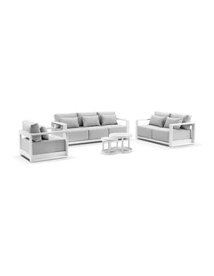 Whitehaven 3 2 1 Seater Outdoor  Lounge Set White With Hugo Coffee Table & Olefin Grey Cushions