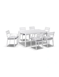 Capri 6 Seater Outdoor  Dining Setting White With Santorini Chairs & Textured Olefin Grey Cushions