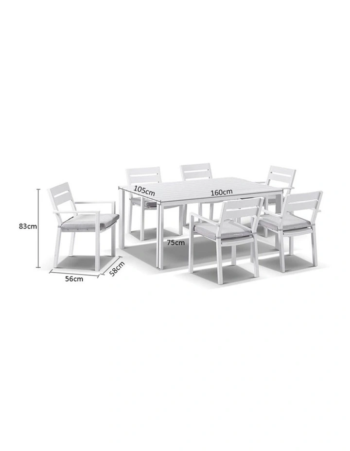 Capri 6 Seater Outdoor Dining Setting White With Santorini Chairs & Textured Olefin Grey Cushions image 3