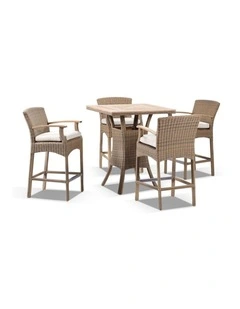 Sahara Teak Top 4 Seater Bar Setting in Half Wicker Brushed Wheat Wanika Stools & Cream Cushions