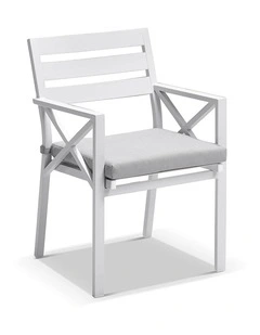 Kansas Outdoor Aluminium Dining Arm Chair White & Textured Grey Cushions