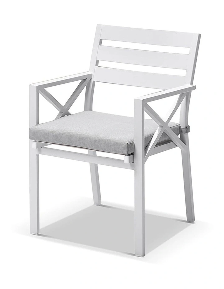 Kansas Outdoor Aluminium Dining Arm Chair White & Textured Grey Cushions image 2