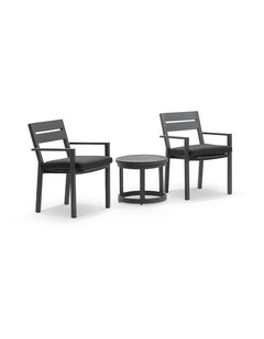 Santorini Outdoor Aluminium Patio Set Charcoal With Side Table & Denim Grey Cushions