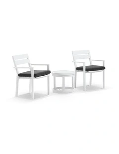 Santorini Outdoor Aluminium Patio Set White With Side Table & Denim Grey Cushions