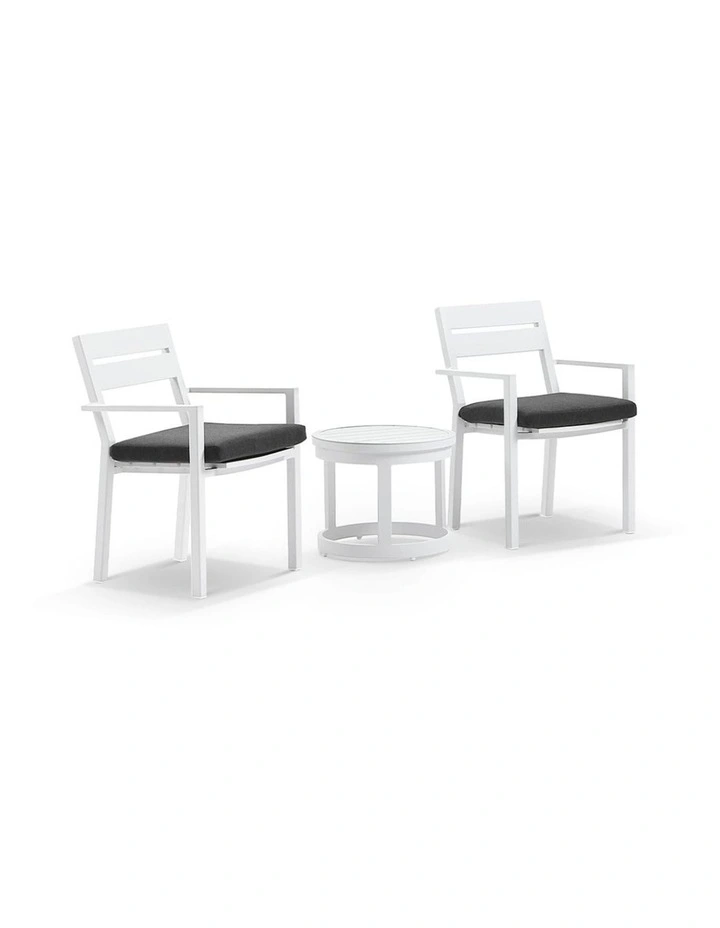 Santorini Outdoor Aluminium Patio Set White With Side Table & Denim Grey Cushions image 1