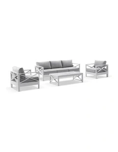 Kansas 3 1 1 seater Outdoor  Lounge Set White With Coffee Table & Textured Olefin Grey Cushions