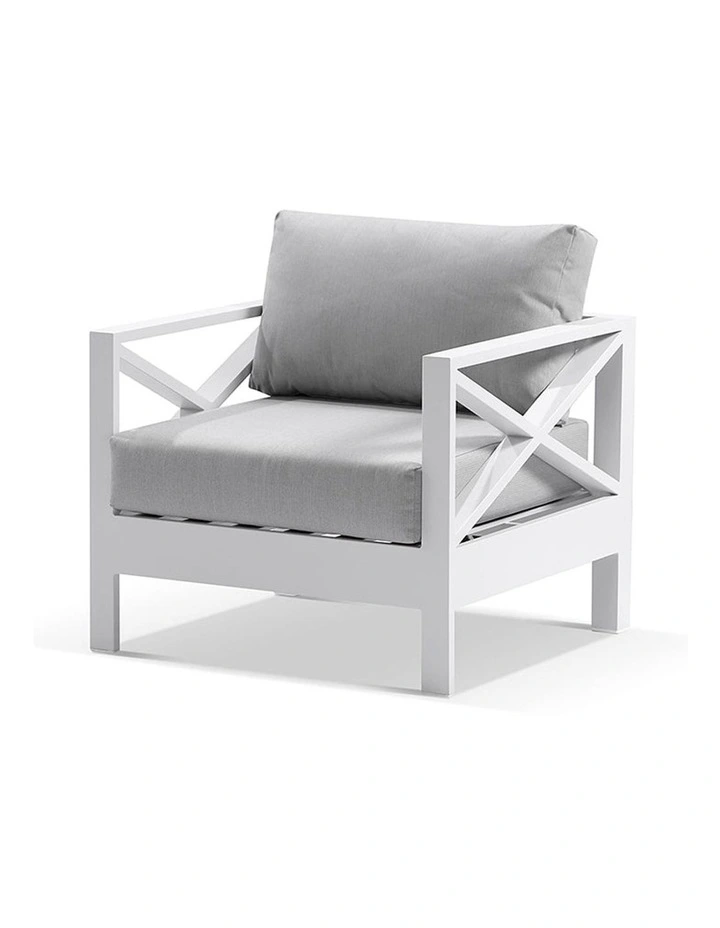 Kansas 3 1 1 seater Outdoor Lounge Set White With Coffee Table & Textured Olefin Grey Cushions image 3