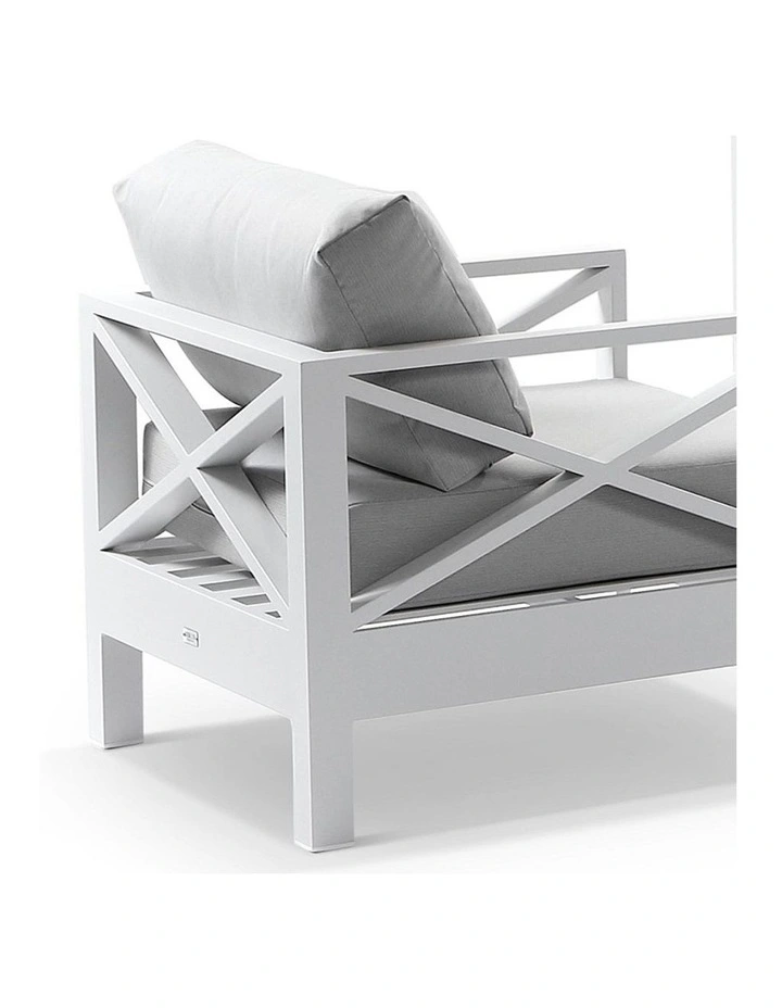 Kansas 3 1 1 seater Outdoor Lounge Set White With Coffee Table & Textured Olefin Grey Cushions image 4
