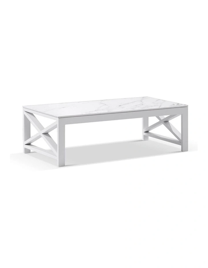 Kansas 3 1 1 seater Outdoor Lounge Set White With Coffee Table & Textured Olefin Grey Cushions image 6