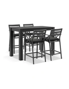 Santorini Outdoor 1.5m Rectangle  Table Charcoal With 4 Kansas Bar stools & Denim Grey Cushions