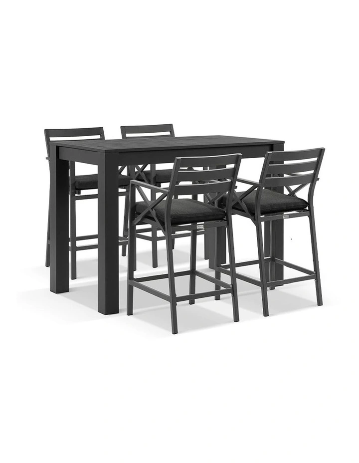 Santorini Outdoor 1.5m Rectangle Table Charcoal With 4 Kansas Bar stools & Denim Grey Cushions image 1
