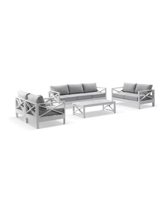 Kansas 3 2 1 1 seater Outdoor  Lounge Set White With Coffee Table & Textured Olefin Cushions