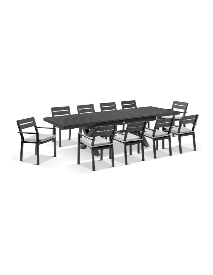 Austin Outdoor 2.2m - 3m Extension Table Charcoal With 10 Santorini Chairs & Denim Grey Cushions image 1