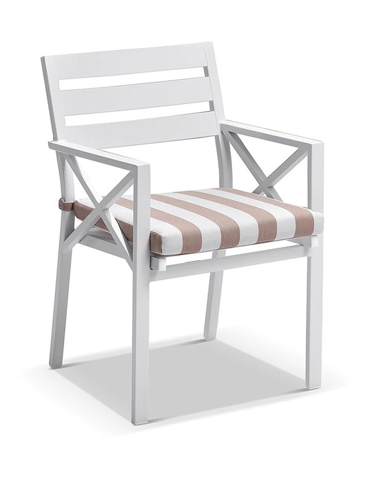 Houston Outdoor 1.5m Round Dining Setting White With 6 Kansas Chairs & Sunbrella Beige Cushions image 3